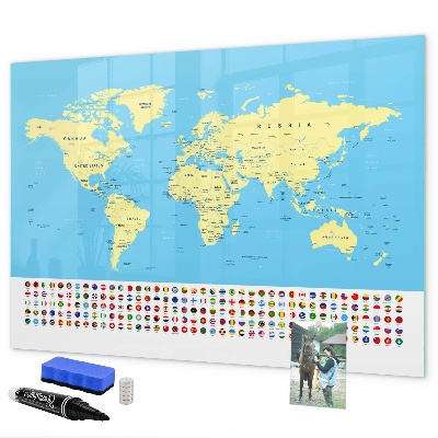 Lavagna magnetica scrivibile Mappa del mondo con indicazione delle posizioni delle foto