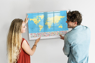 Lavagna magnetica scrivibile Mappa del mondo con indicazione delle posizioni delle foto
