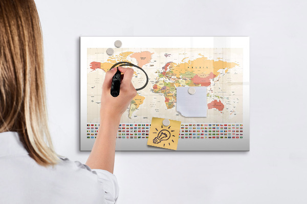 Lavagna magnetica scrivibile Mappa del mondo per la personalizzazione delle foto