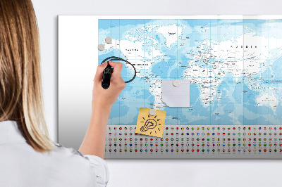 Lavagna magnetica con pennarelli Mappa del mondo con i luoghi da segnare