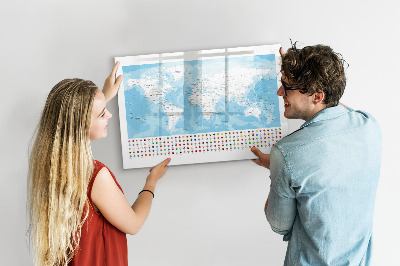 Lavagna magnetica con pennarelli Mappa del mondo con i luoghi da segnare