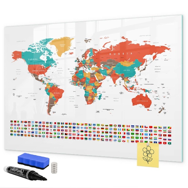 Lavagna magnetica scrivibile Mappa del mondo interattiva con foto