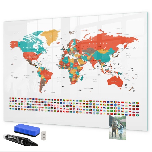 Lavagna magnetica scrivibile Mappa del mondo interattiva con foto