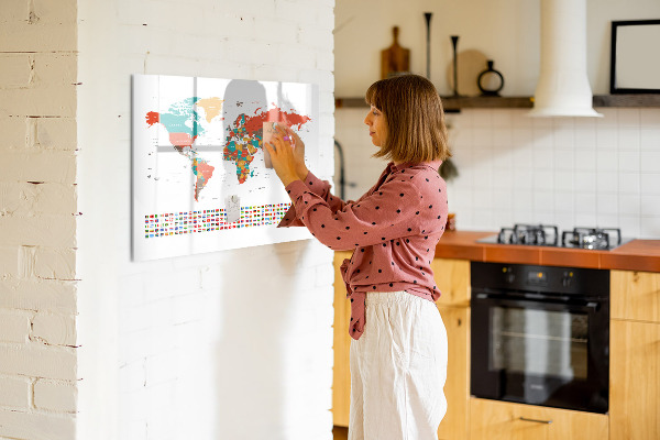 Lavagna magnetica scrivibile Mappa del mondo interattiva con foto