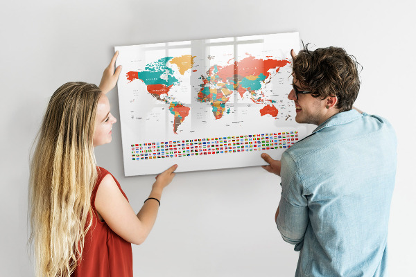 Lavagna magnetica scrivibile Mappa del mondo interattiva con foto