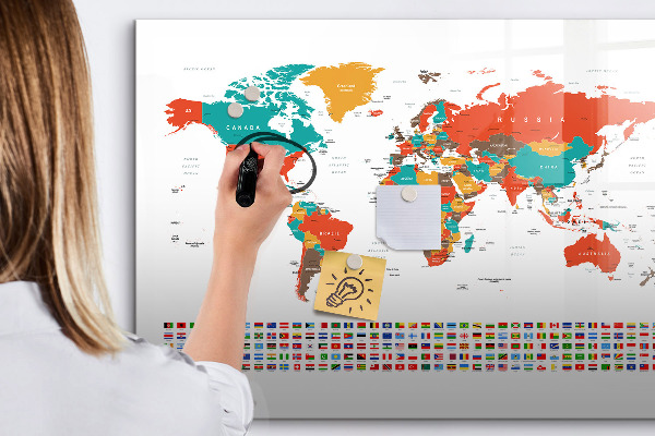 Lavagna magnetica scrivibile Mappa del mondo interattiva con foto