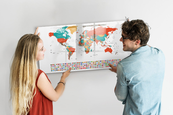 Lavagna magnetica scrivibile Mappa del mondo interattiva con foto