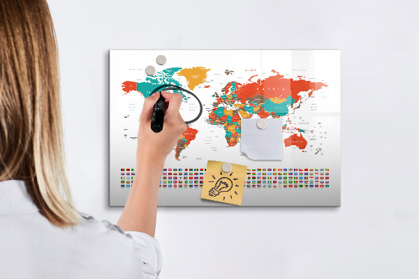 Lavagna magnetica scrivibile Mappa del mondo interattiva con foto