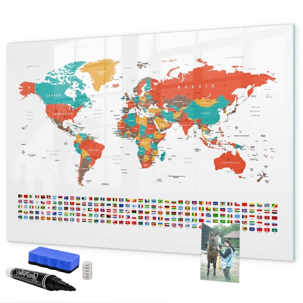 Lavagna magnetica scrivibile Mappa del mondo interattiva con foto