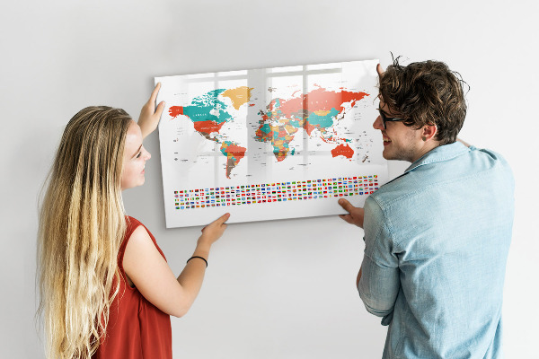 Lavagna magnetica scrivibile Mappa del mondo interattiva con foto