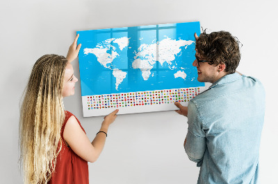 Lavagna magnetica con pennarelli Mappa del mondo con indicazione delle posizioni delle foto