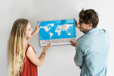 Lavagna magnetica con pennarelli Mappa del mondo con indicazione delle posizioni delle foto