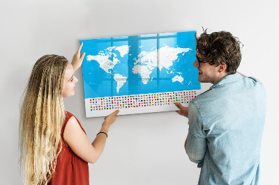 Lavagna magnetica con pennarelli Mappa del mondo con indicazione delle posizioni delle foto