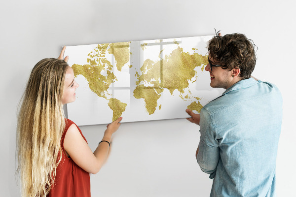 Lavagna magnetica con pennarelli Mappa del mondo con spazio per le foto
