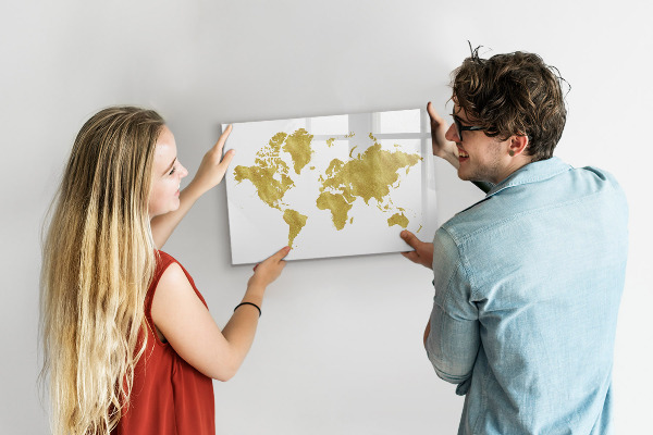 Lavagna magnetica con pennarelli Mappa del mondo con spazio per le foto