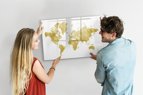 Lavagna magnetica con pennarelli Mappa del mondo con spazio per le foto