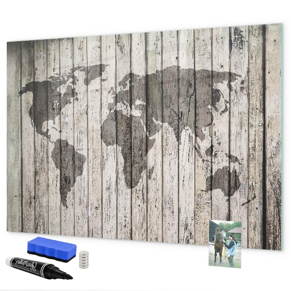Lavagna magnetica con pennarelli Mappa del mondo con spazio per le foto