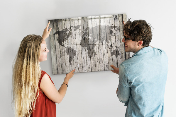 Lavagna magnetica con pennarelli Mappa del mondo con spazio per le foto