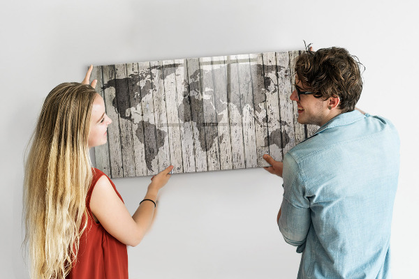 Lavagna magnetica con pennarelli Mappa del mondo con spazio per le foto