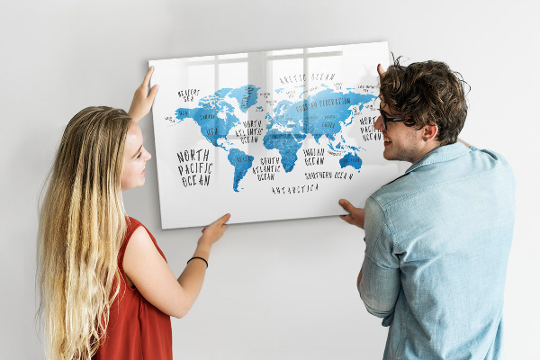 Lavagna magnetica scrivibile Mappa del mondo per la personalizzazione delle foto
