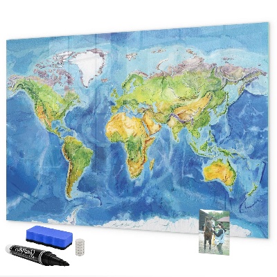 Lavagna magnetica con pennarelli Mappa del mondo con indicazione delle posizioni delle foto