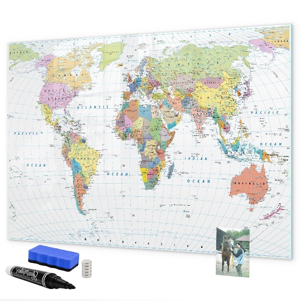 Lavagna magnetica scrivibile Mappa del mondo con foto personali
