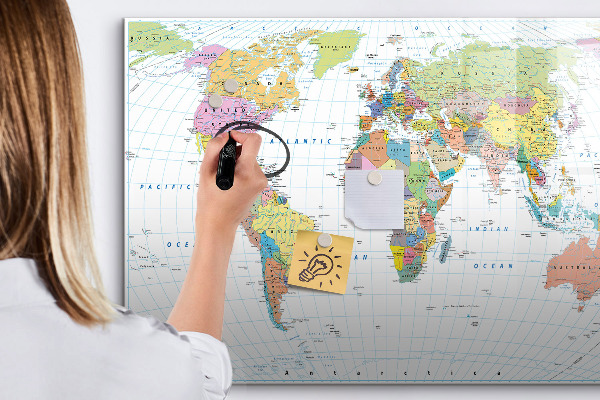 Lavagna magnetica scrivibile Mappa del mondo con foto personali