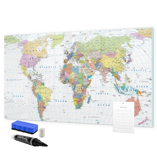 Lavagna magnetica scrivibile Mappa del mondo con foto personali