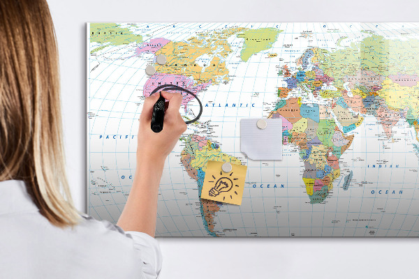 Lavagna magnetica scrivibile Mappa del mondo con foto personali