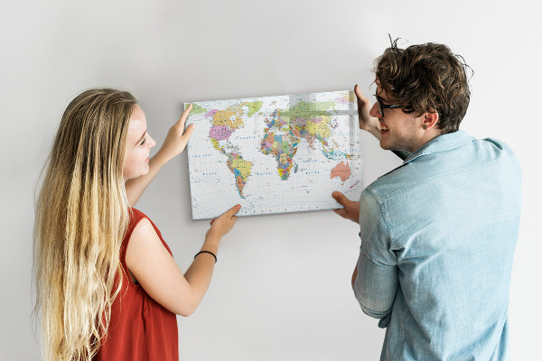 Lavagna magnetica scrivibile Mappa del mondo con foto personali