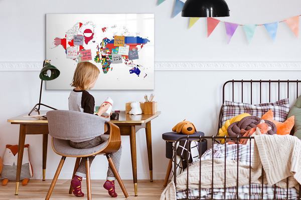 Lavagna magnetica con pennarelli Mappa del mondo con indicazione delle posizioni delle foto