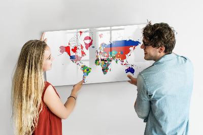 Lavagna magnetica con pennarelli Mappa del mondo con indicazione delle posizioni delle foto