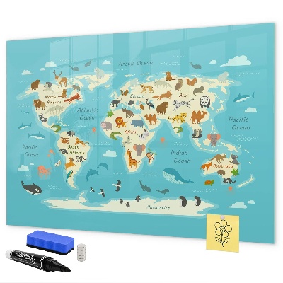 Lavagna magnetica con pennarelli Mappa del mondo con illustrazioni e foto
