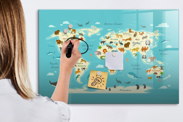 Lavagna magnetica con pennarelli Mappa del mondo con illustrazioni e foto