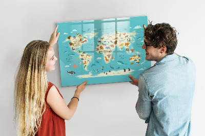 Lavagna magnetica con pennarelli Mappa del mondo con illustrazioni e foto