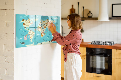 Lavagna magnetica con pennarelli Mappa del mondo con illustrazioni e foto