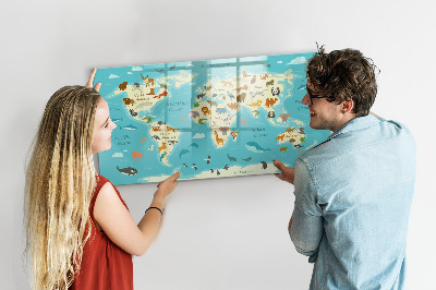 Lavagna magnetica con pennarelli Mappa del mondo con illustrazioni e foto