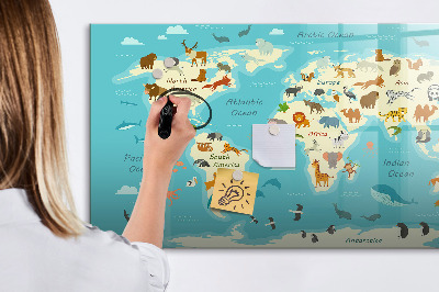 Lavagna magnetica con pennarelli Mappa del mondo con illustrazioni e foto