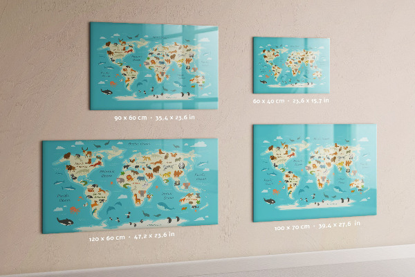 Lavagna magnetica con pennarelli Mappa del mondo con illustrazioni e foto