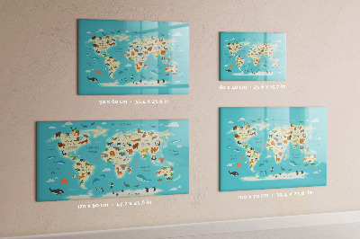 Lavagna magnetica con pennarelli Mappa del mondo con illustrazioni e foto