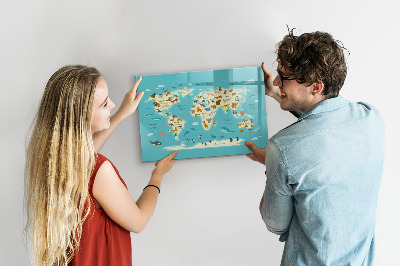 Lavagna magnetica con pennarelli Mappa del mondo con illustrazioni e foto