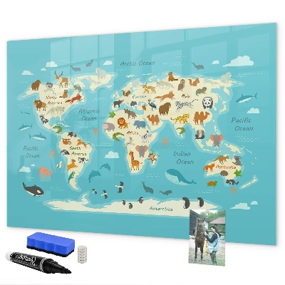 Lavagna magnetica con pennarelli Mappa del mondo con illustrazioni e foto
