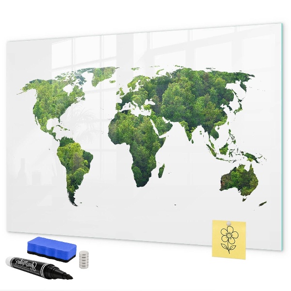 Lavagna magnetica scrivibile Mappa del mondo verde con foto