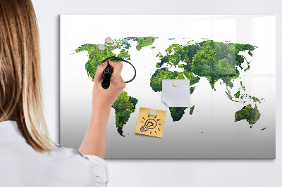Lavagna magnetica scrivibile Mappa del mondo verde con foto
