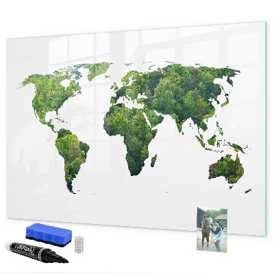 Lavagna magnetica scrivibile Mappa del mondo verde con foto