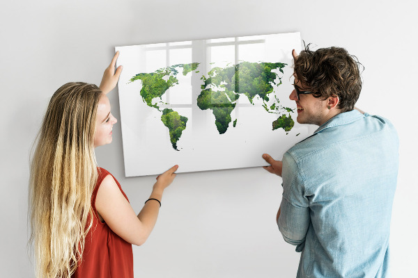 Lavagna magnetica scrivibile Mappa del mondo verde con foto