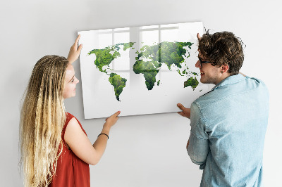Lavagna magnetica scrivibile Mappa del mondo verde con foto