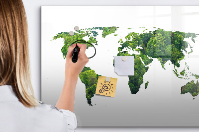 Lavagna magnetica scrivibile Mappa del mondo verde con foto