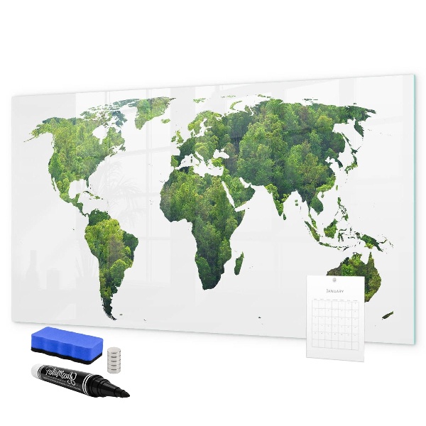 Lavagna magnetica scrivibile Mappa del mondo verde con foto