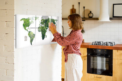 Lavagna magnetica scrivibile Mappa del mondo verde con foto